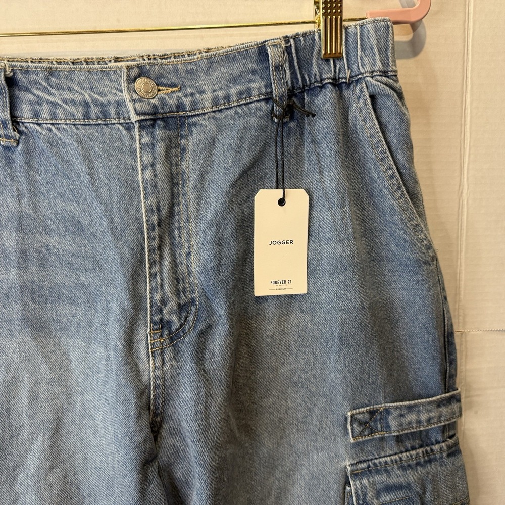 Forever 21 Women's XL NWT Denim Cargo Jogger Pants Y2K Streetwear Utility - Picture 9 of 14